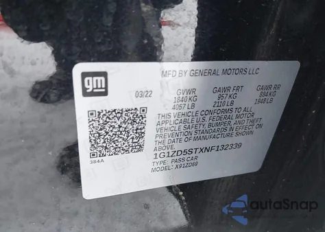 2022 Chevrolet Malibu Fwd Lt z USA, uszkodzony, nr VIN 1G1ZD5STXNF132339